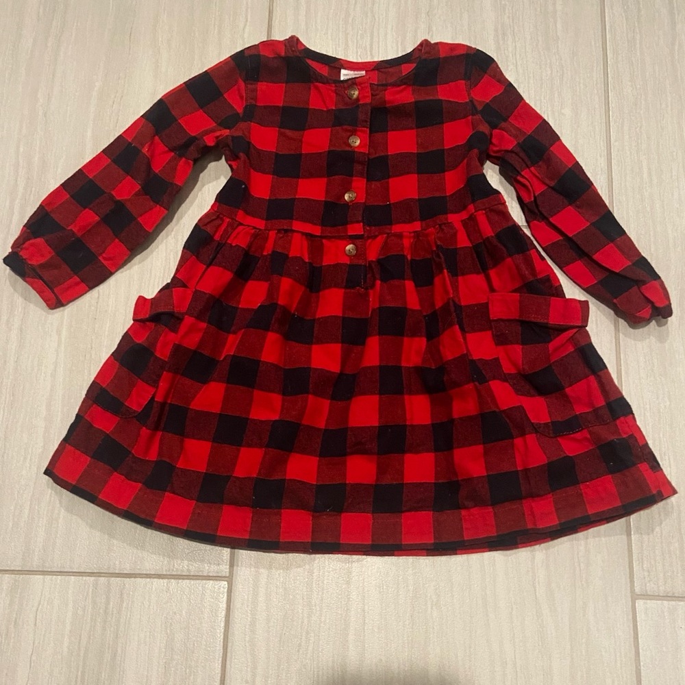 Carter’s baby girl flannel Buffalo plaid holiday dress with pockets size 18M EUC
